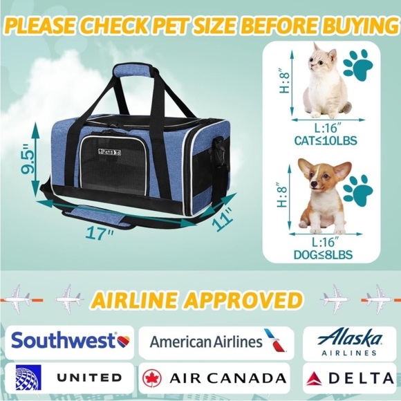 Petskd Pet Travel Carrier Bag for Small Dogs & Cats Airline’s Approved 17x11x9.5 - Picture 3 of 16